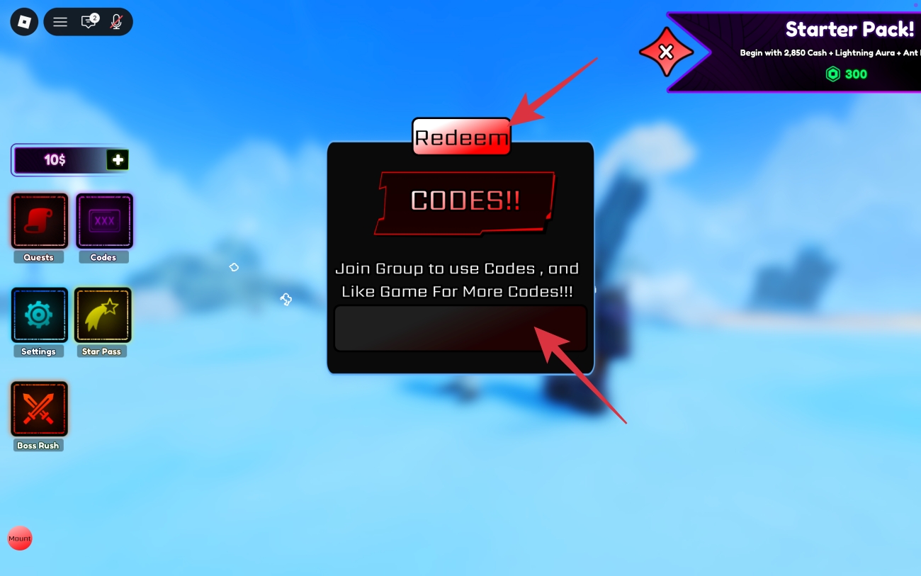 Enter a code and press Redeem Button