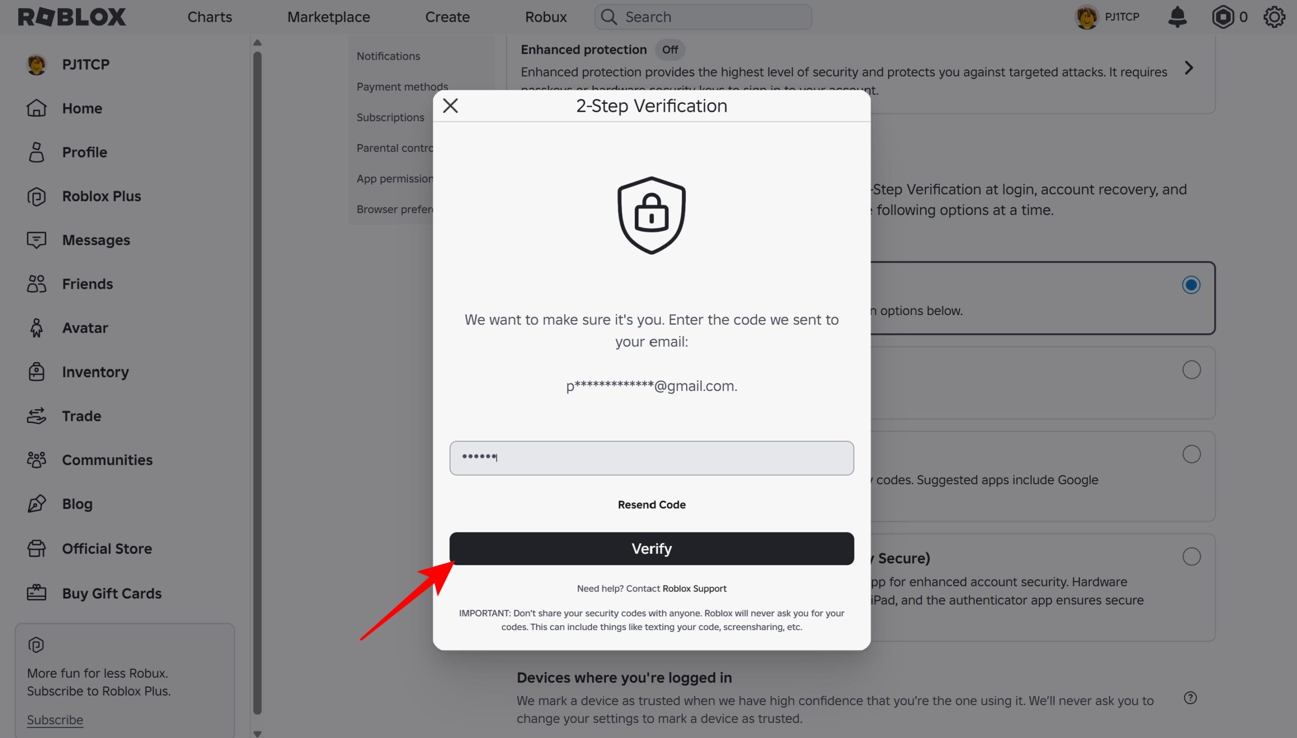Enter the verification code and tap Verify