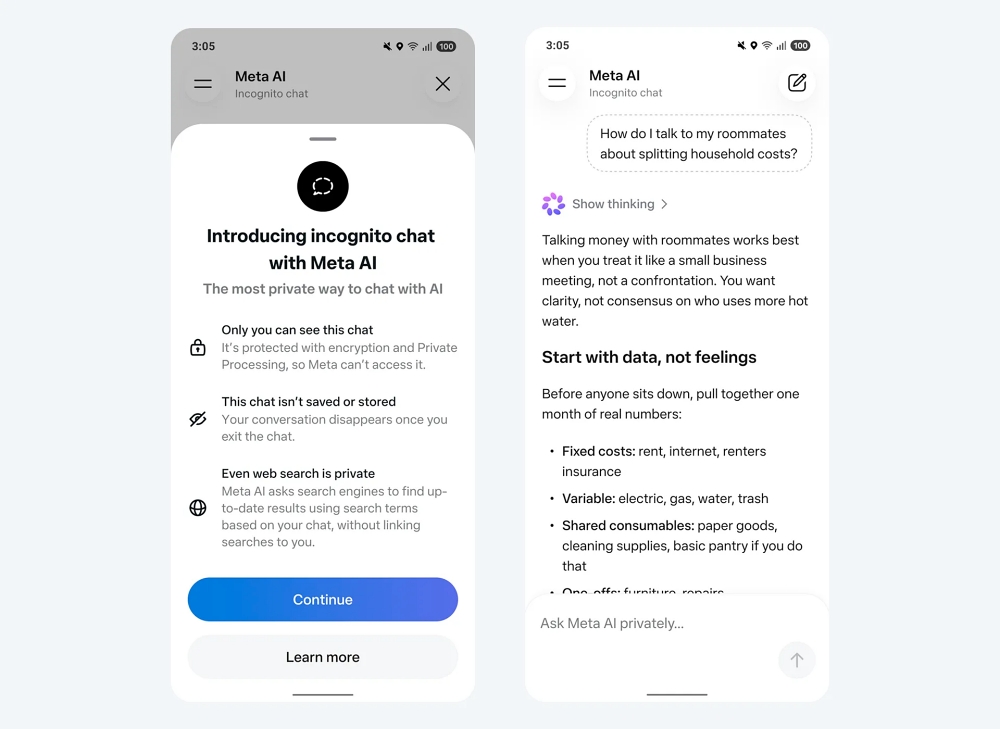 Incognito Chat is now available across WhatsApp and the Meta AI app