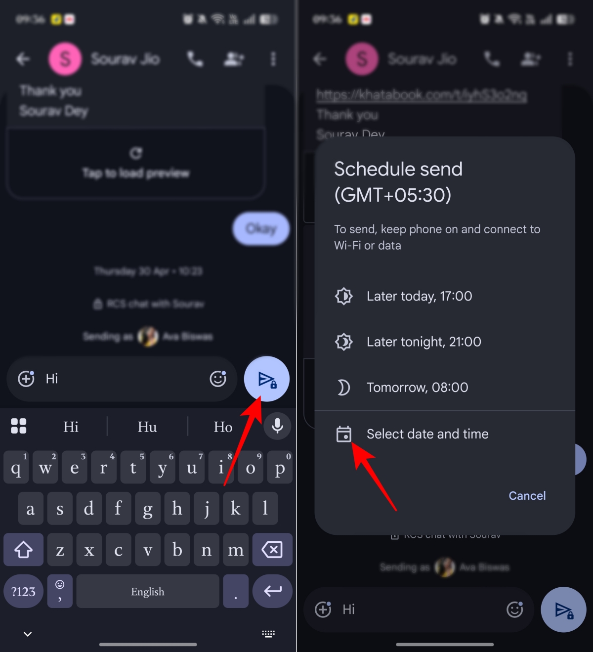Open chat type message and hold Send button