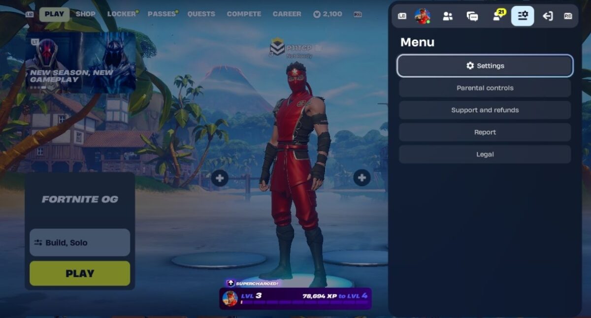 Profile menu tab fortnite