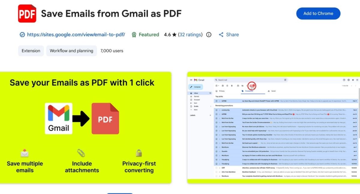 Save Emails from Gmail as PDF extensions