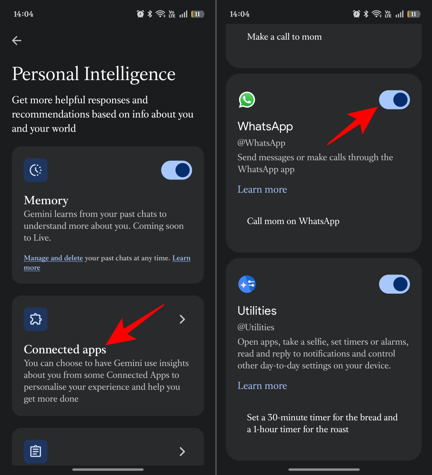 Scroll down to find WhatsApp and toggle in on