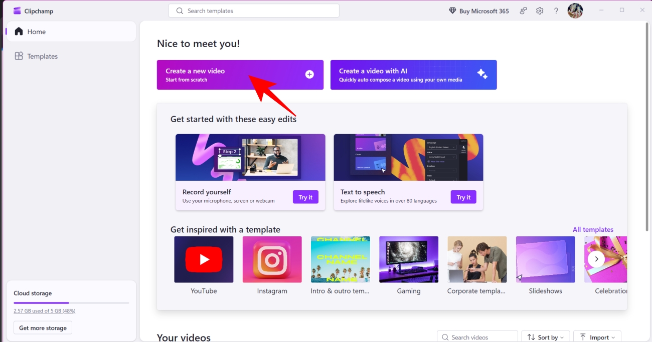 Select Create a new video