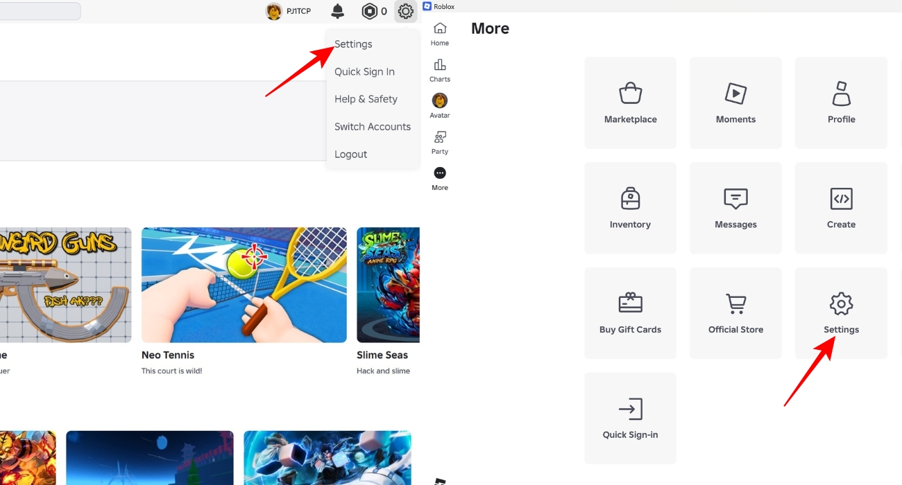 Select Settings from the menu
