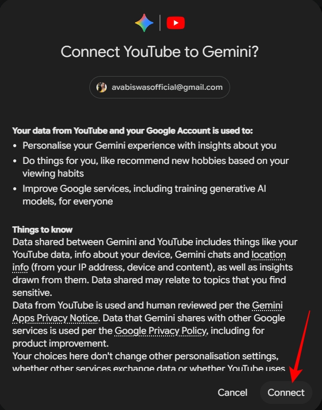 Tap Connect to allow Gemini extensions permissions