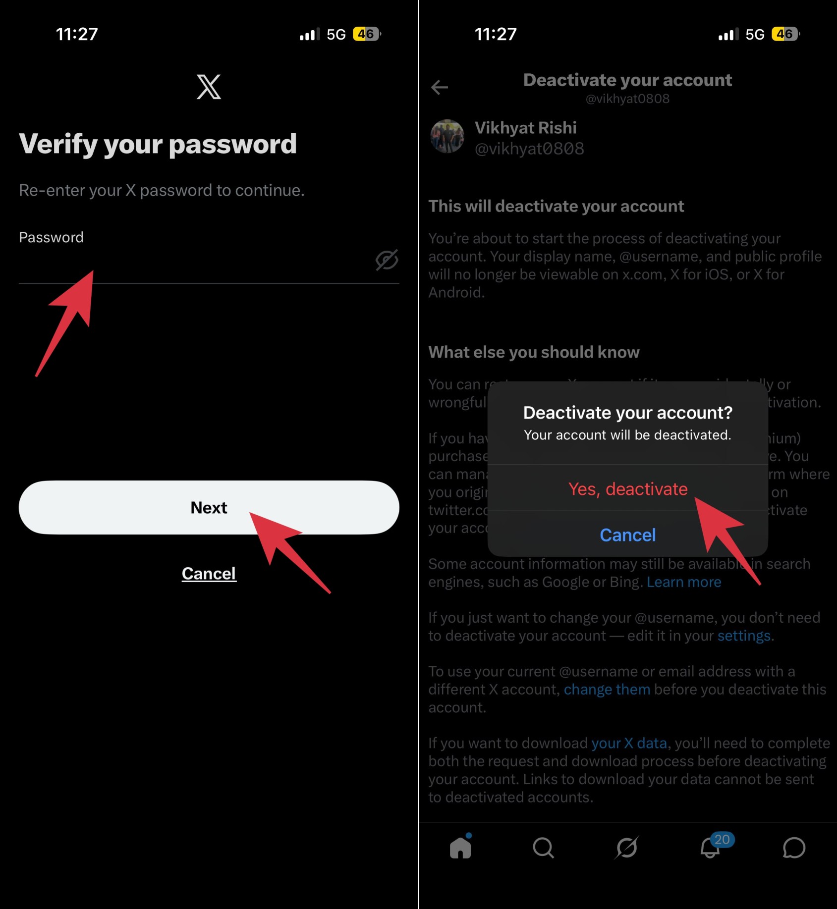 Tap Yes, deactivate on the confirmation prompt