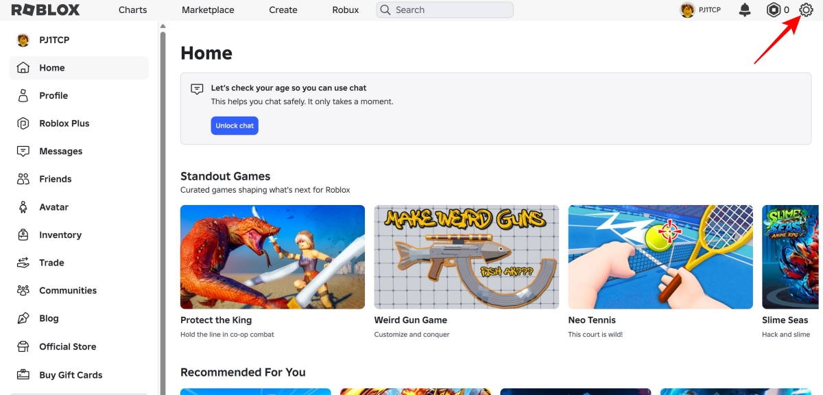 Tap the gear icon to open Roblox settings
