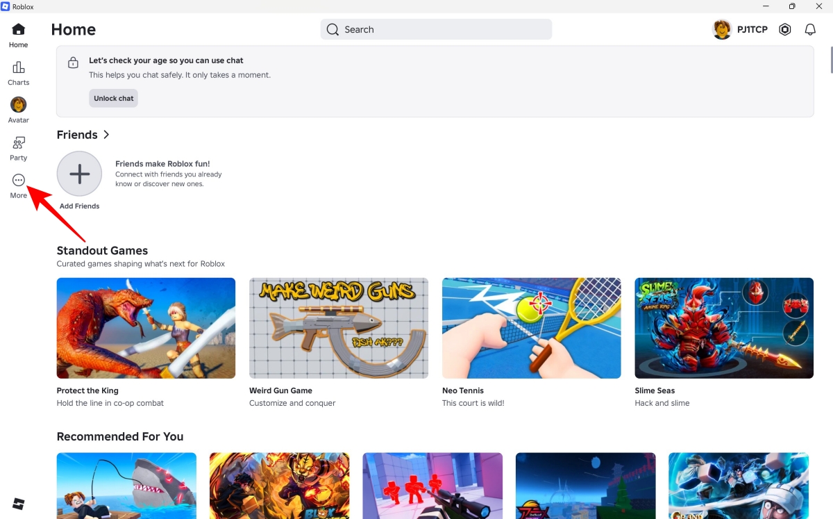 Tap the three-dot More menu in the Roblox app