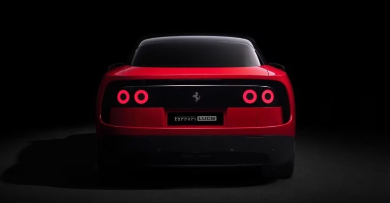 Ferrari Luce rear view with illuminated tail lights