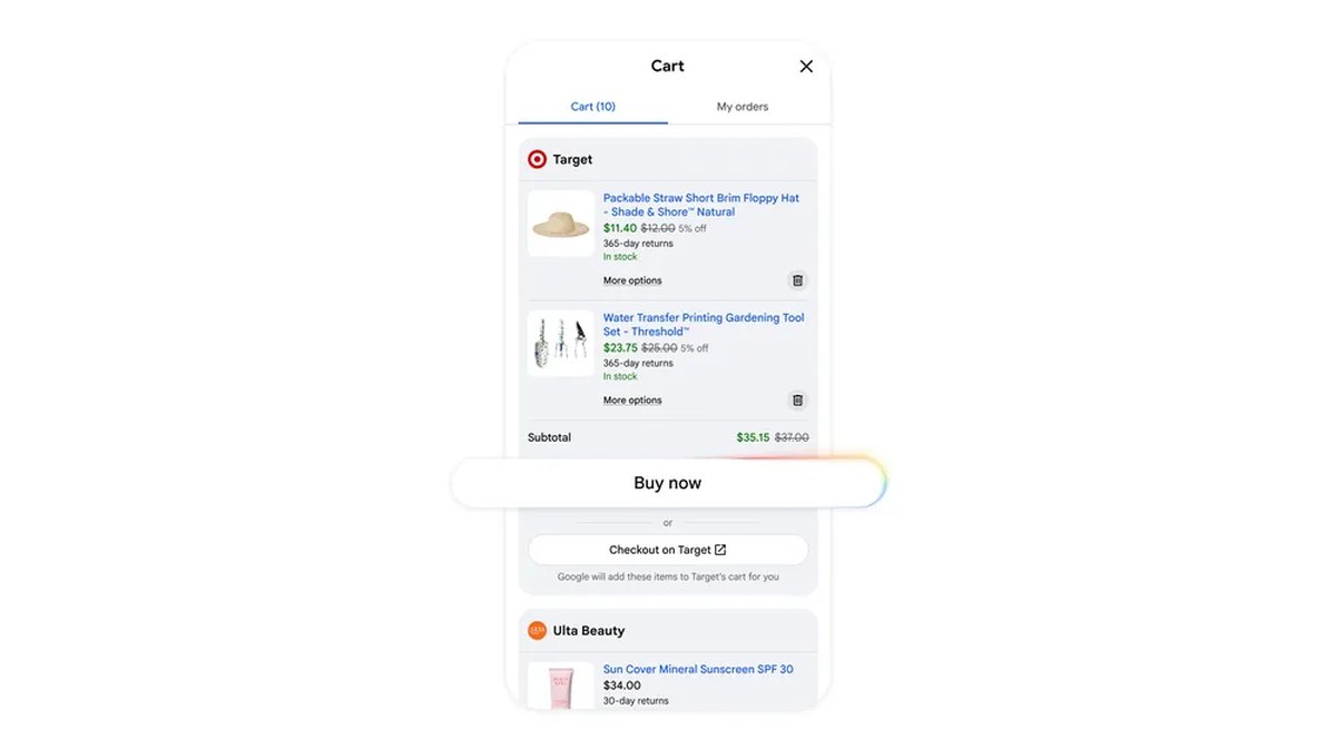 Google Universal Cart checkout interface at Google I/O 2026