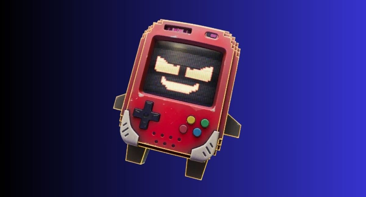 Fortnite sprites: All types, variants, and abilities – iGeeksBlog Red, cartoon handheld game console with a grinning pixel face, floating against a blue gradient background.