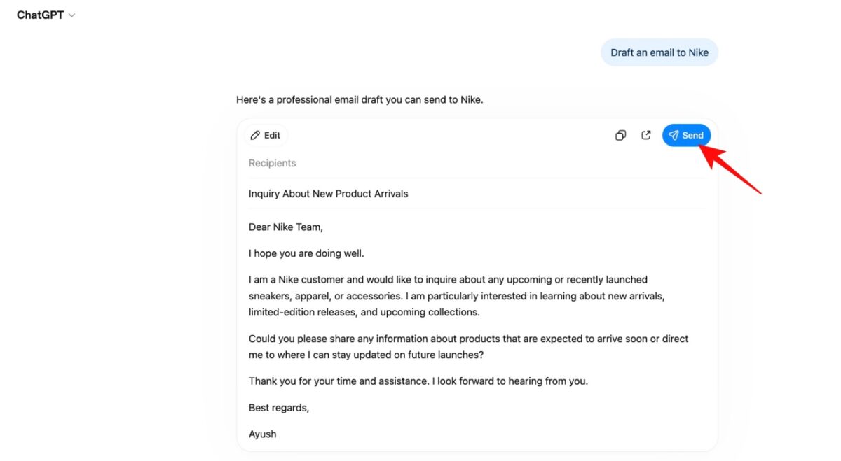 Approve the send action