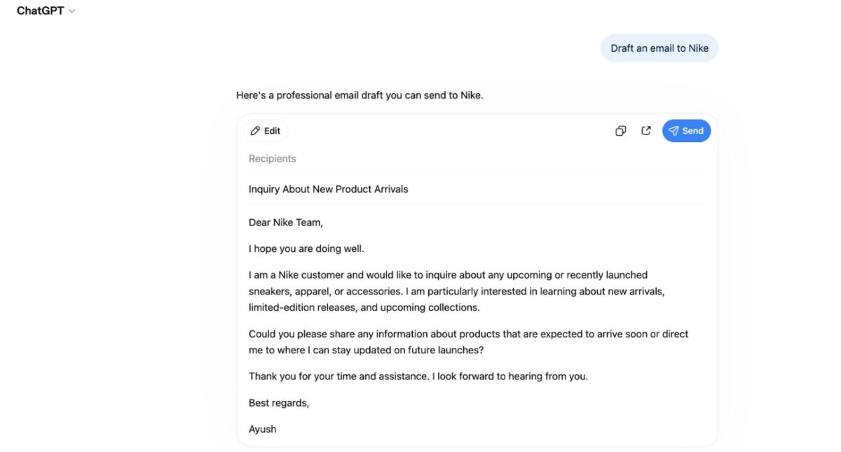 Ask ChatGPT to write an email