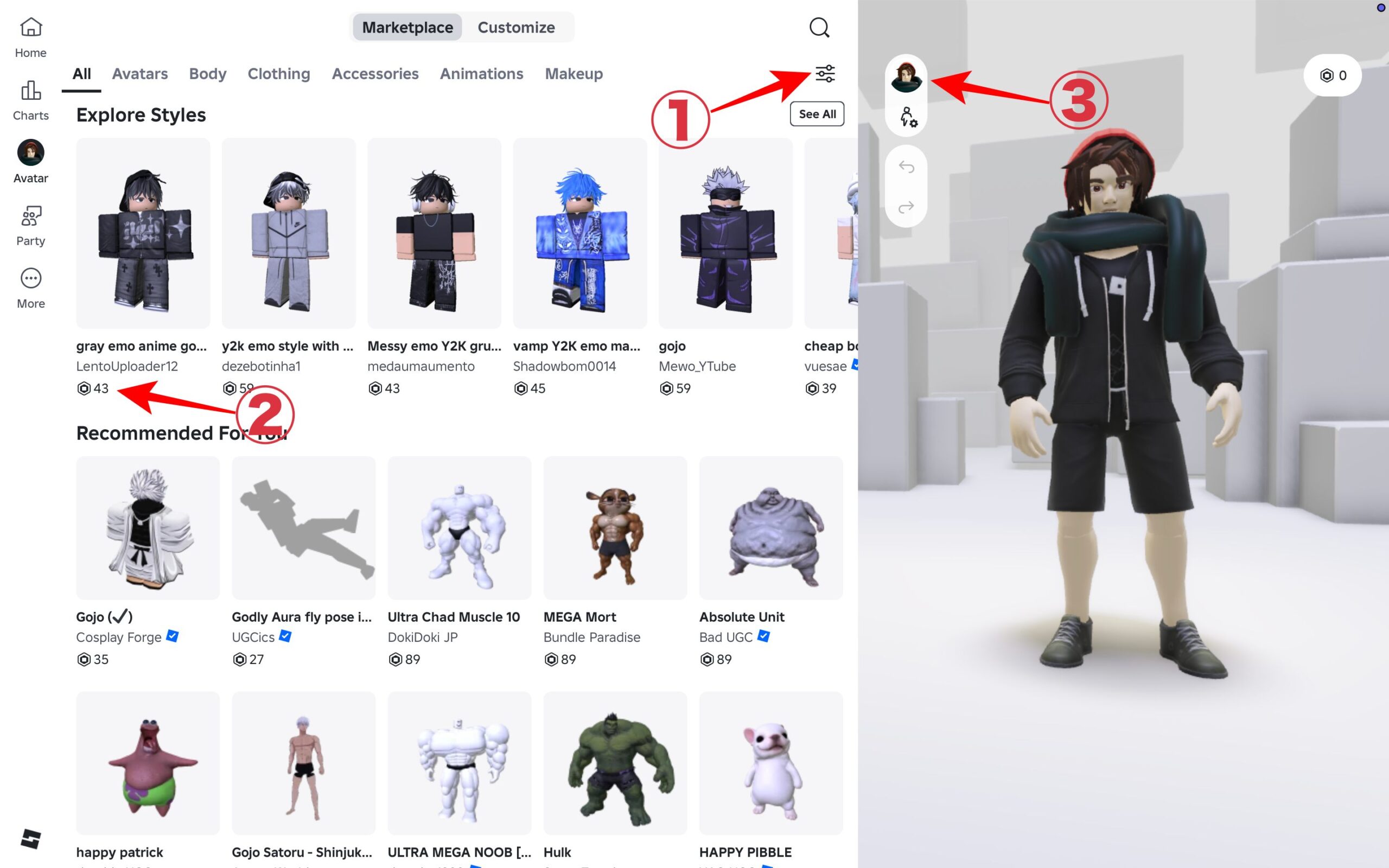 Avatar Marketplace icons meaning