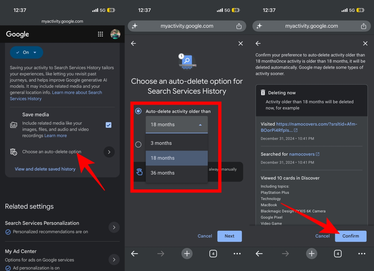 Choose an auto-delete option