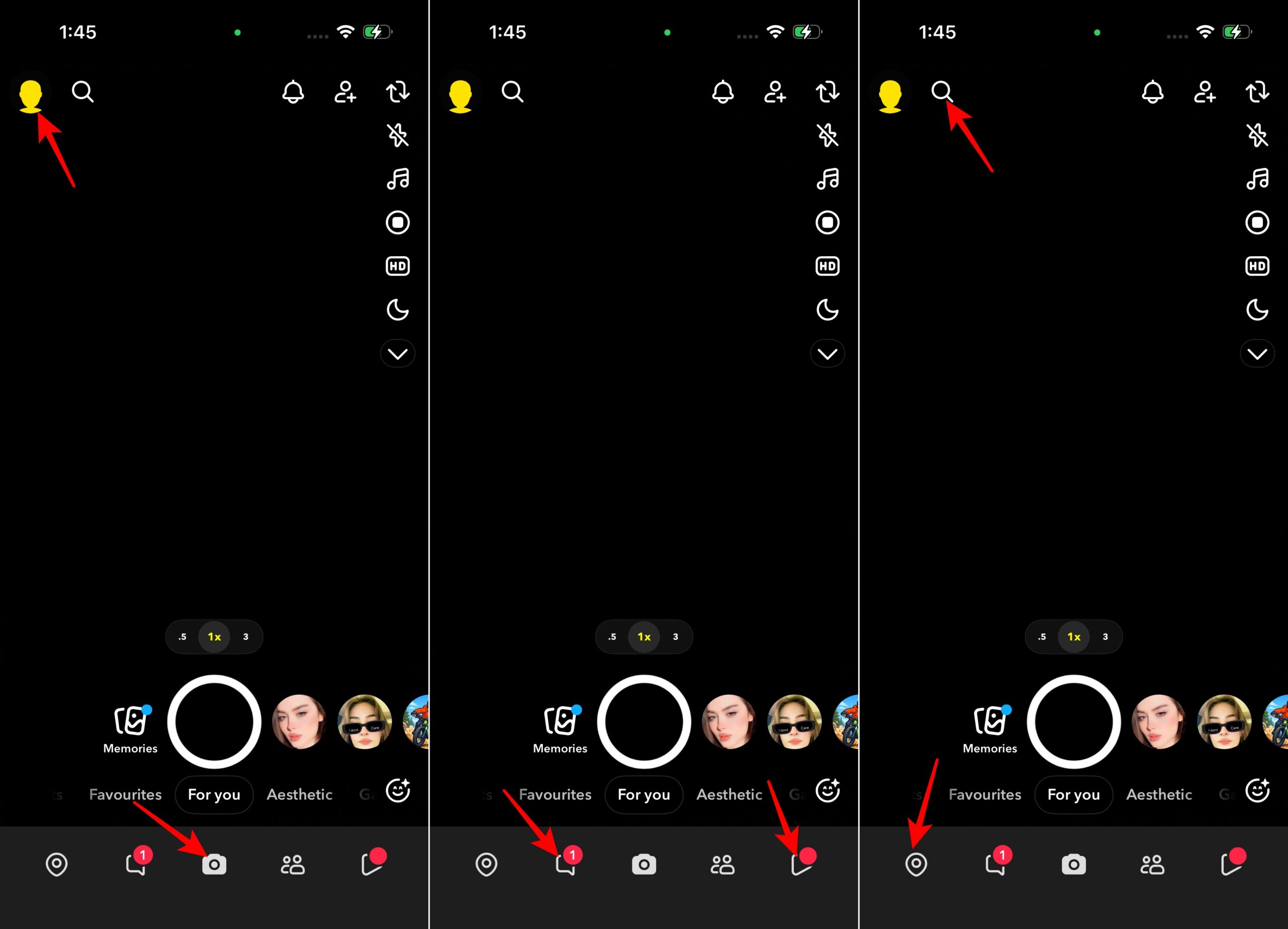 Common Snapchat navigation icons