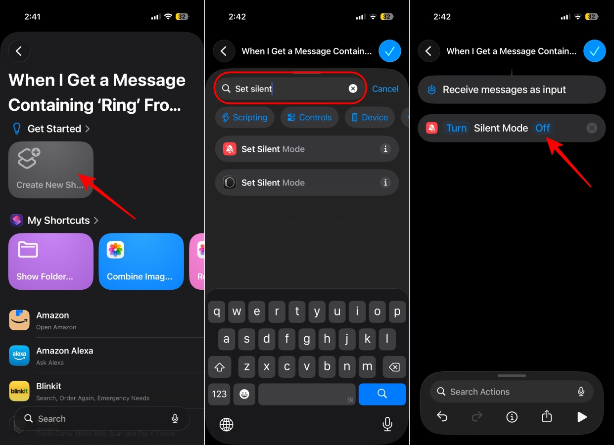Creating a shortcut to turn off Silent Mode
