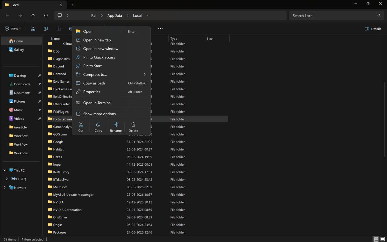 Delete fortnitegame folder windows explorer