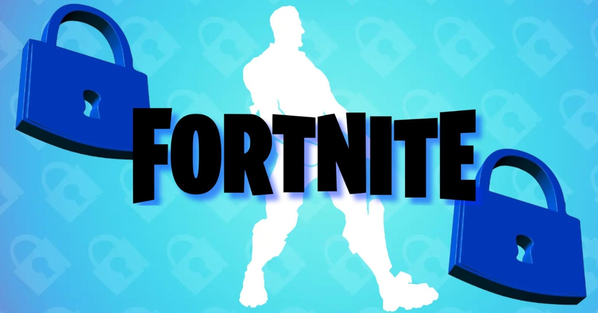 Fortnite title graphic with a white character silhouette and two blue padlocks on a blue gradient background.