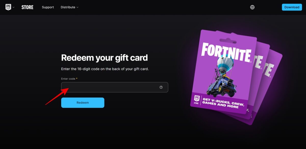 Fortnite gift card redemption page Epic games store