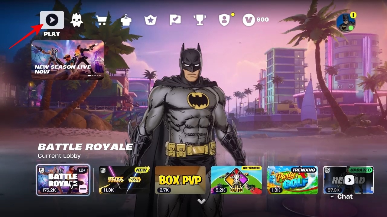 Fortnite profile icon in the top right corner of the screen