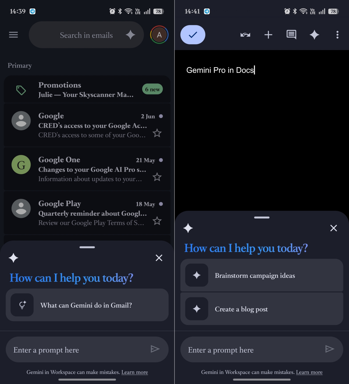 Gemini assistance in Docs