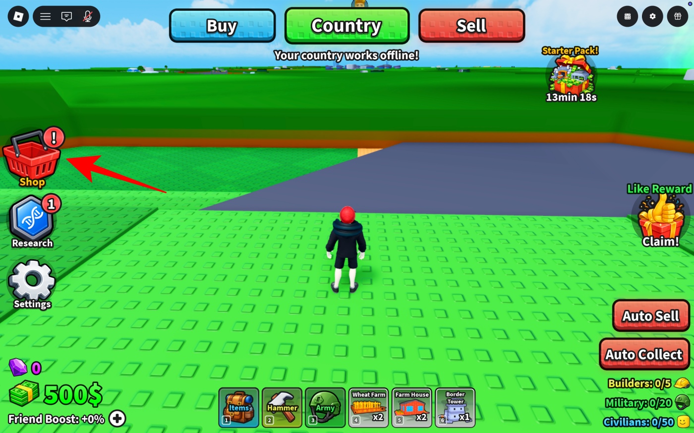 Press the Shop button on the left side of the screen