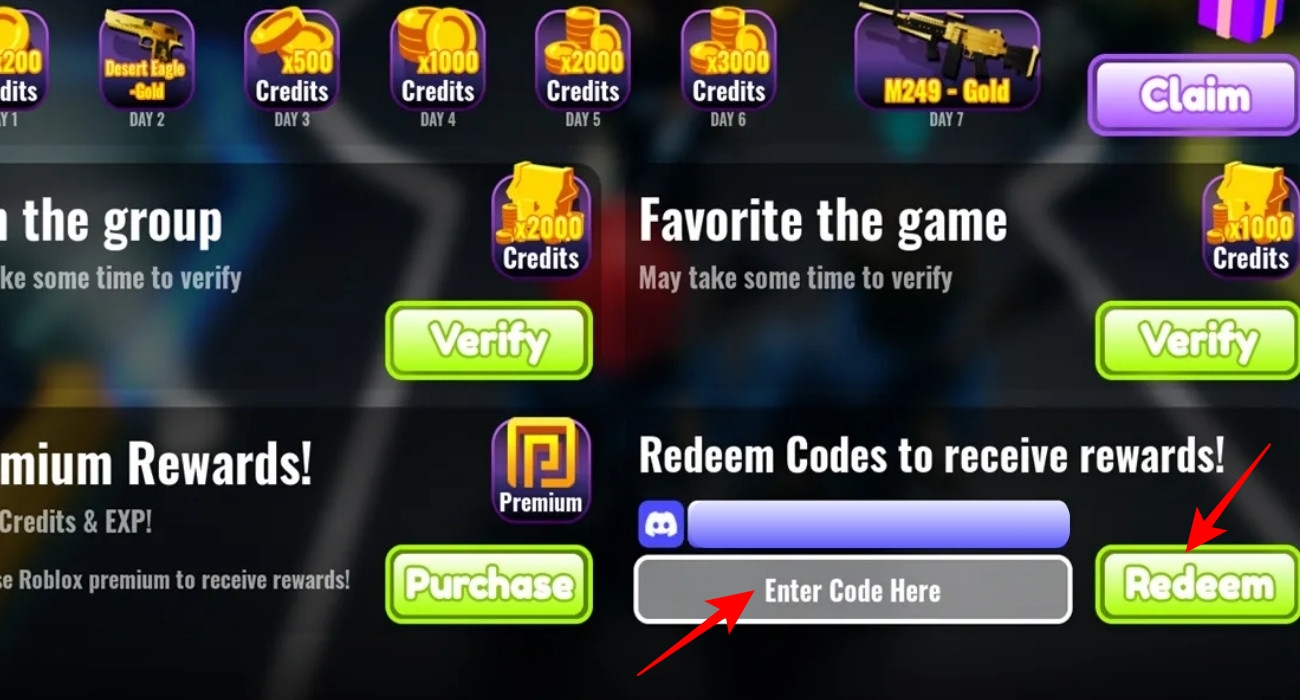 Redeeming a code using the Rewards menu