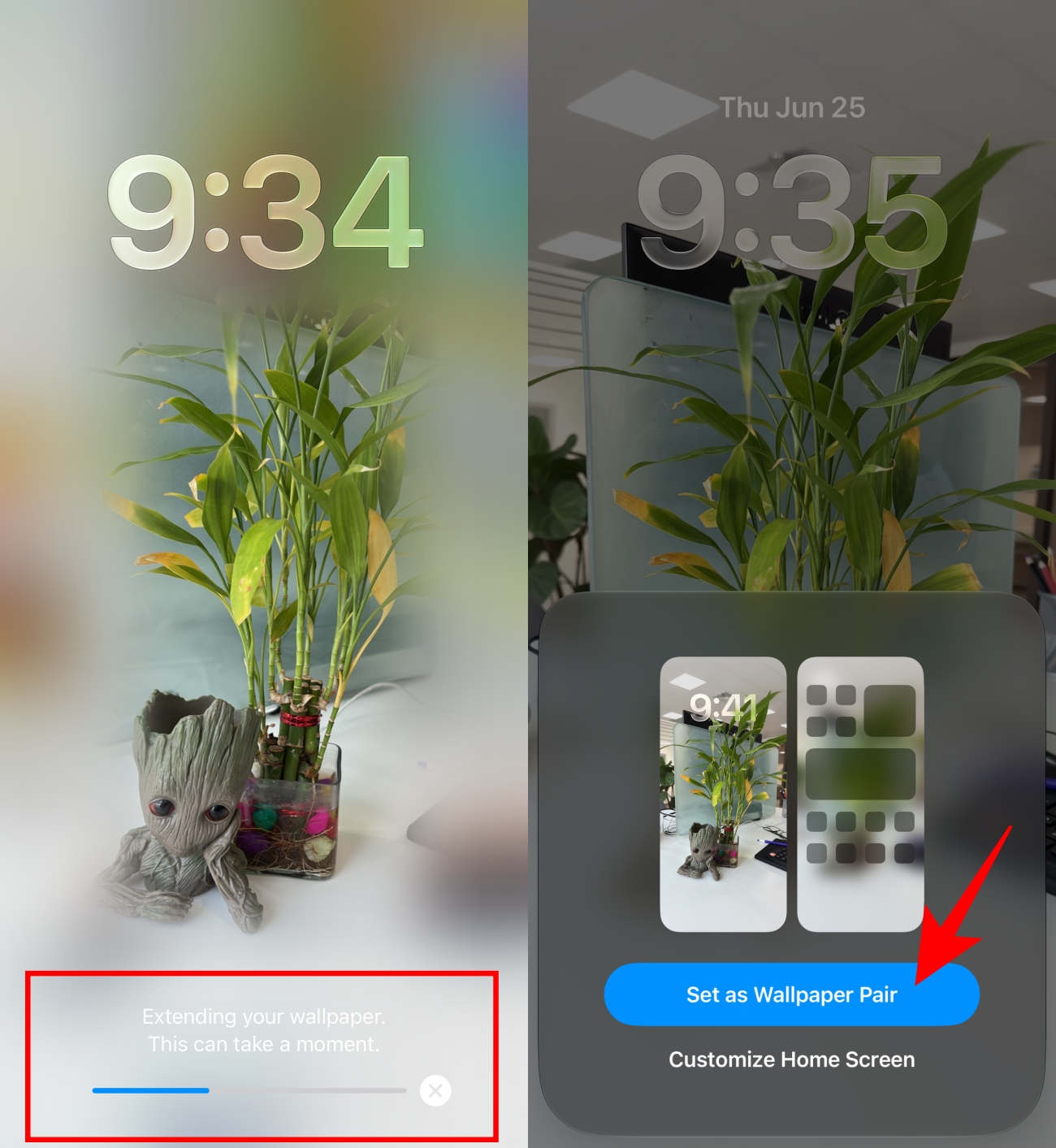Select Extend button appear and Set as Wallpaper Pair to apply i