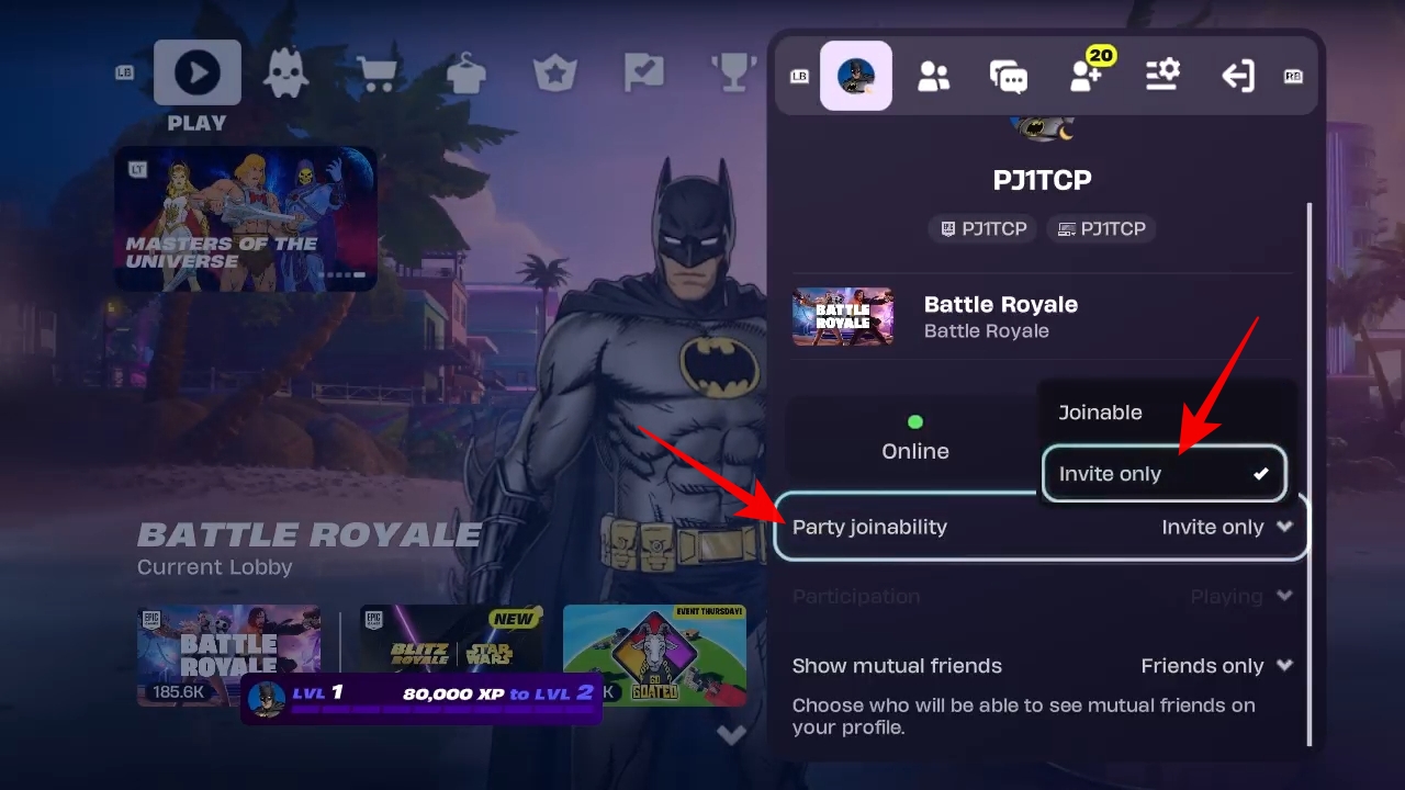 Select Private Joinability and set the Invite only option