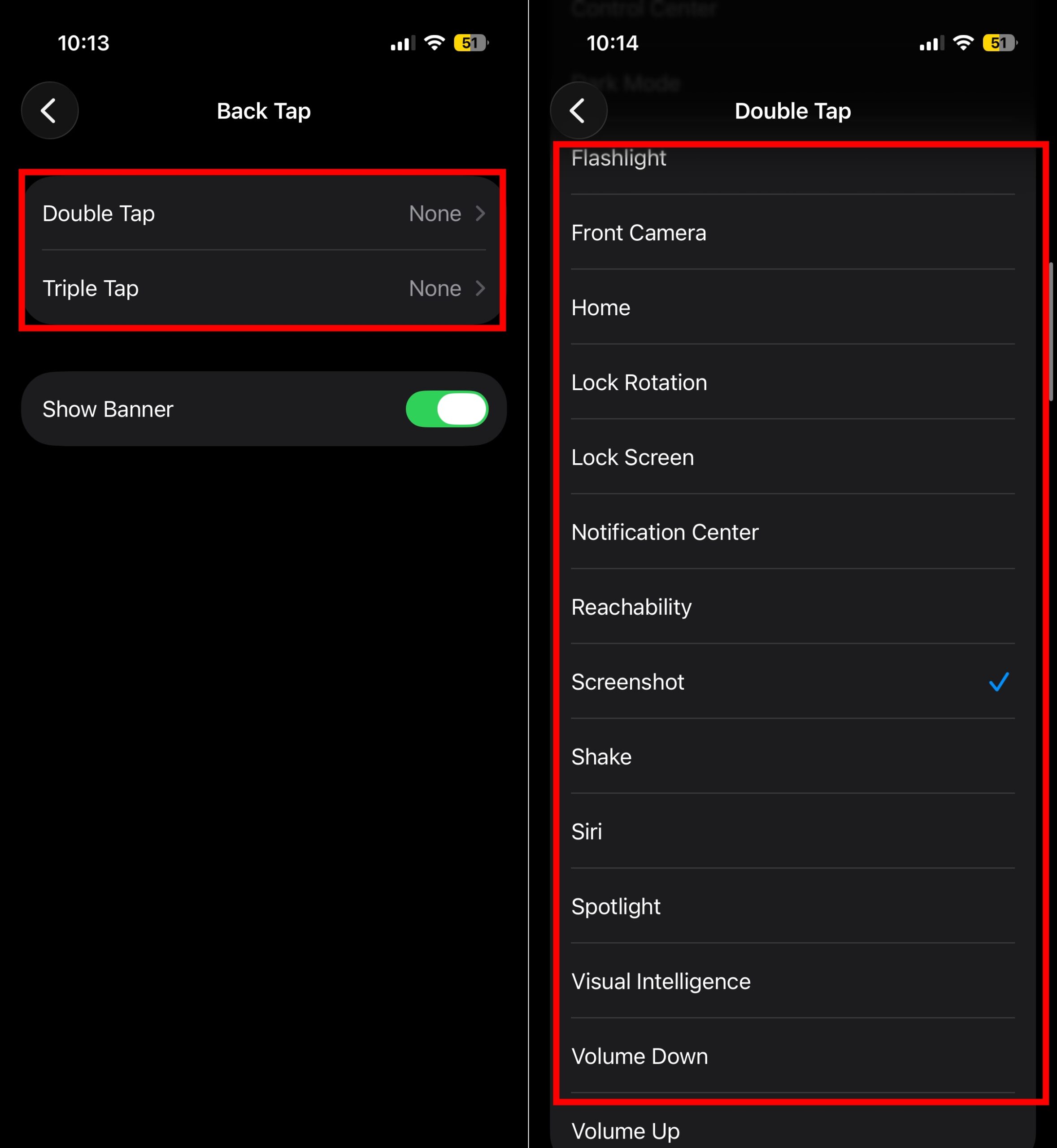 Select the action you want the Back Tap gesture
