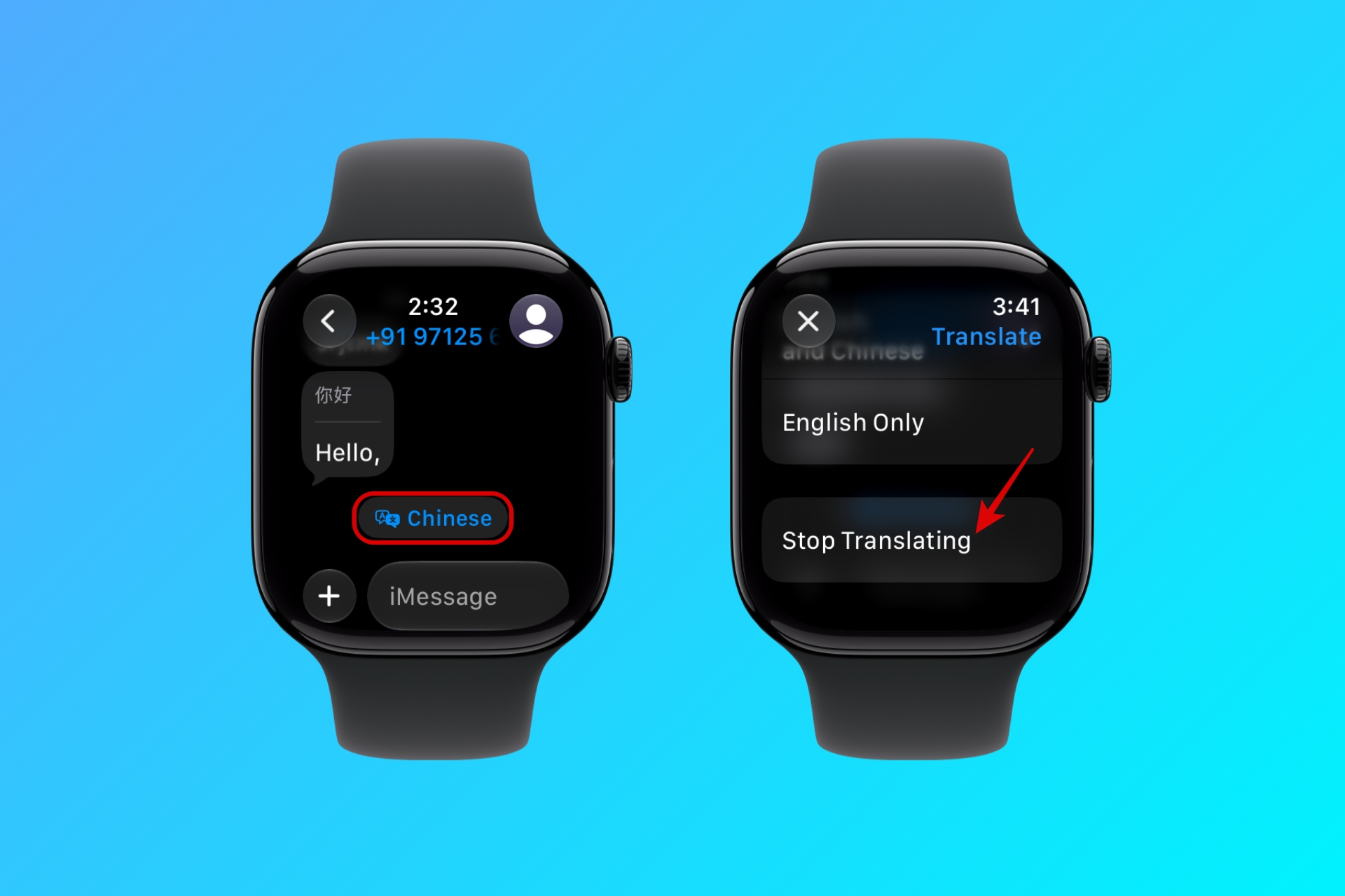 Stop Translating option in Apple Watch Messages
