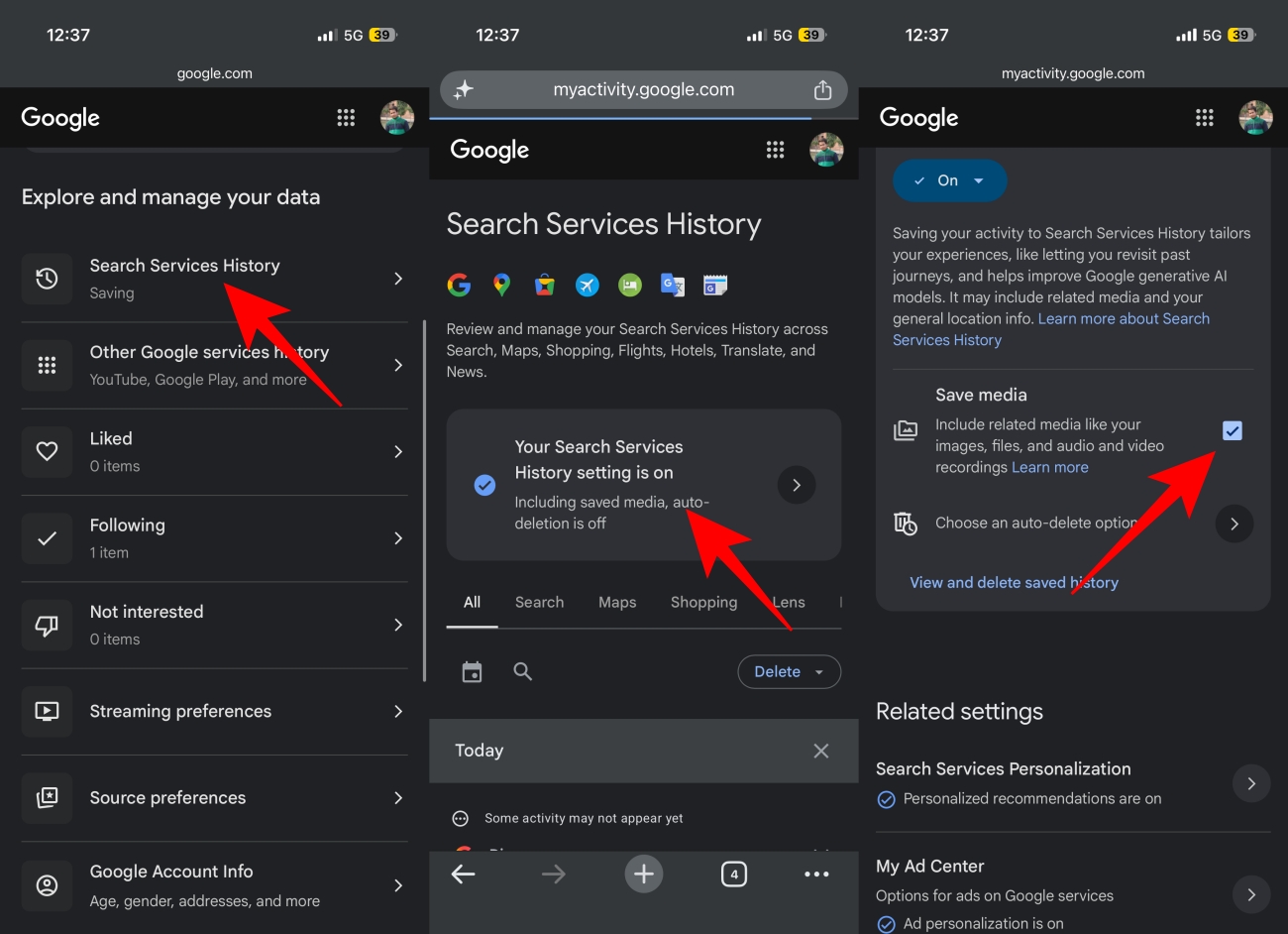 Turn off Your Search Services history