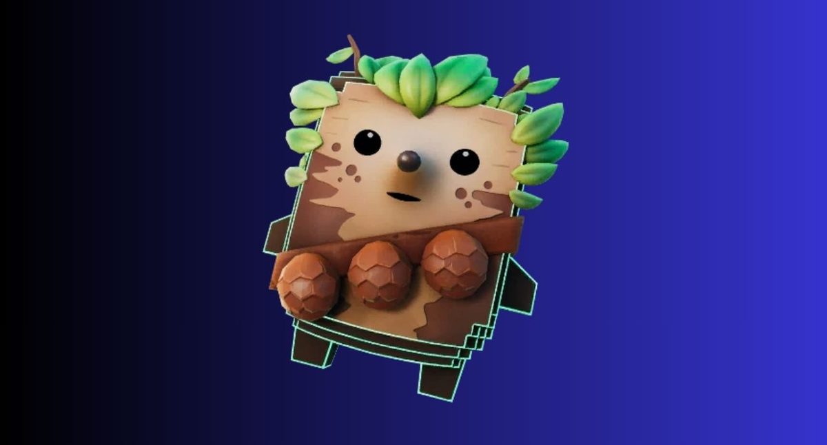 Fortnite sprites: All types, variants, and abilities – iGeeksBlog Cute cube-shaped forest creature with a brown wooden body, green leafy hair, and three pinecone-like feet floating on a blue gradient background.