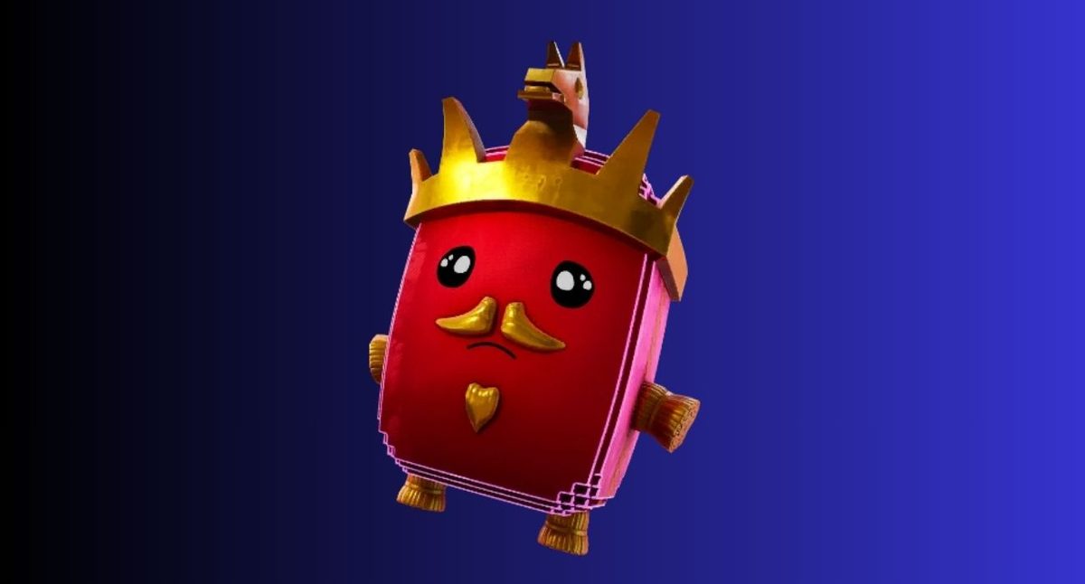 Fortnite sprites: All types, variants, and abilities – iGeeksBlog Cartoon red treasure chest with a gold crown and mustache, floating on a dark blue gradient background.