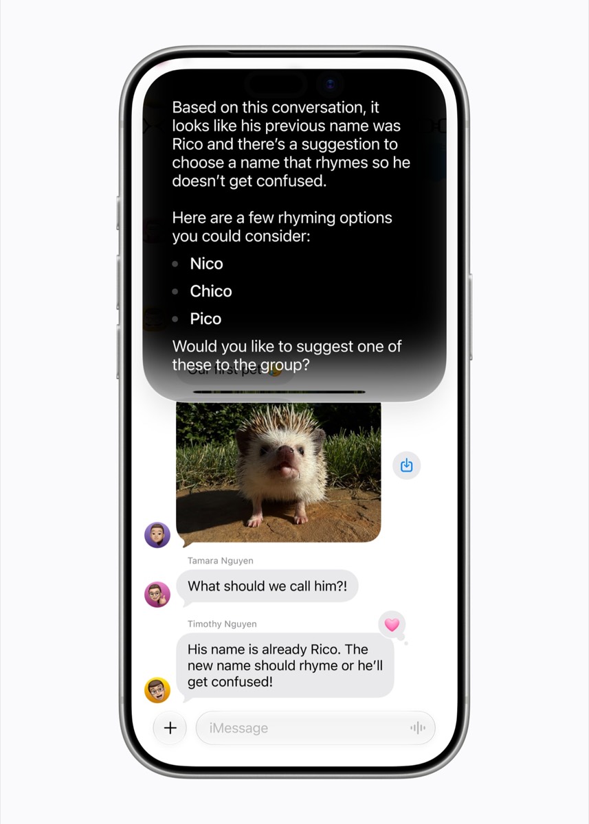 Siri using conversation context to suggest names in Messages