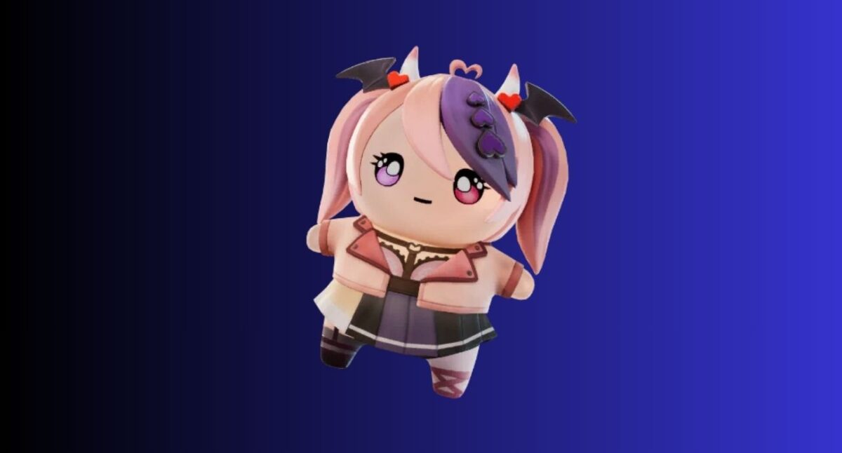 Fortnite sprites: All types, variants, and abilities – iGeeksBlog Chibi girl with pink twin tails, bat hair accessories, pink jacket and plaid skirt, floating on a blue gradient background.