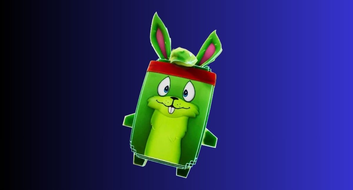 Fortnite sprites: All types, variants, and abilities – iGeeksBlog Neon green cartoon bunny with a red headband inside a tilted green rectangular frame on a blue gradient background.