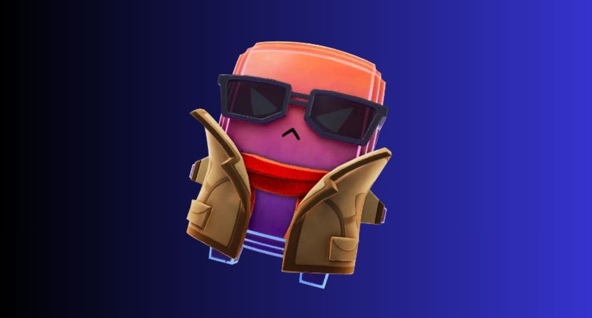 Fortnite sprites: All types, variants, and abilities – iGeeksBlog Cartoon purple avatar wearing a brown coat, red scarf, and dark sunglasses on a blue gradient background.