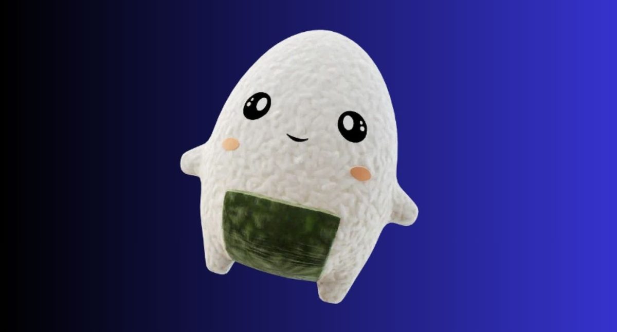 Fortnite sprites: All types, variants, and abilities – iGeeksBlog Cute white rice ball character with a small smile and blushing cheeks, holding a sheet of seaweed against a dark blue gradient background