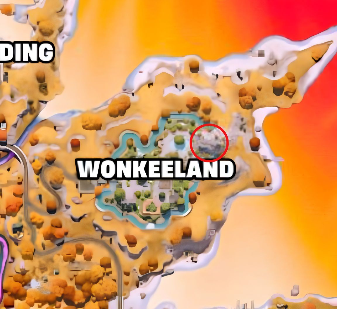 Animated map of Wonkeeland with bold white title and a red circle highlighting a location on the right side.