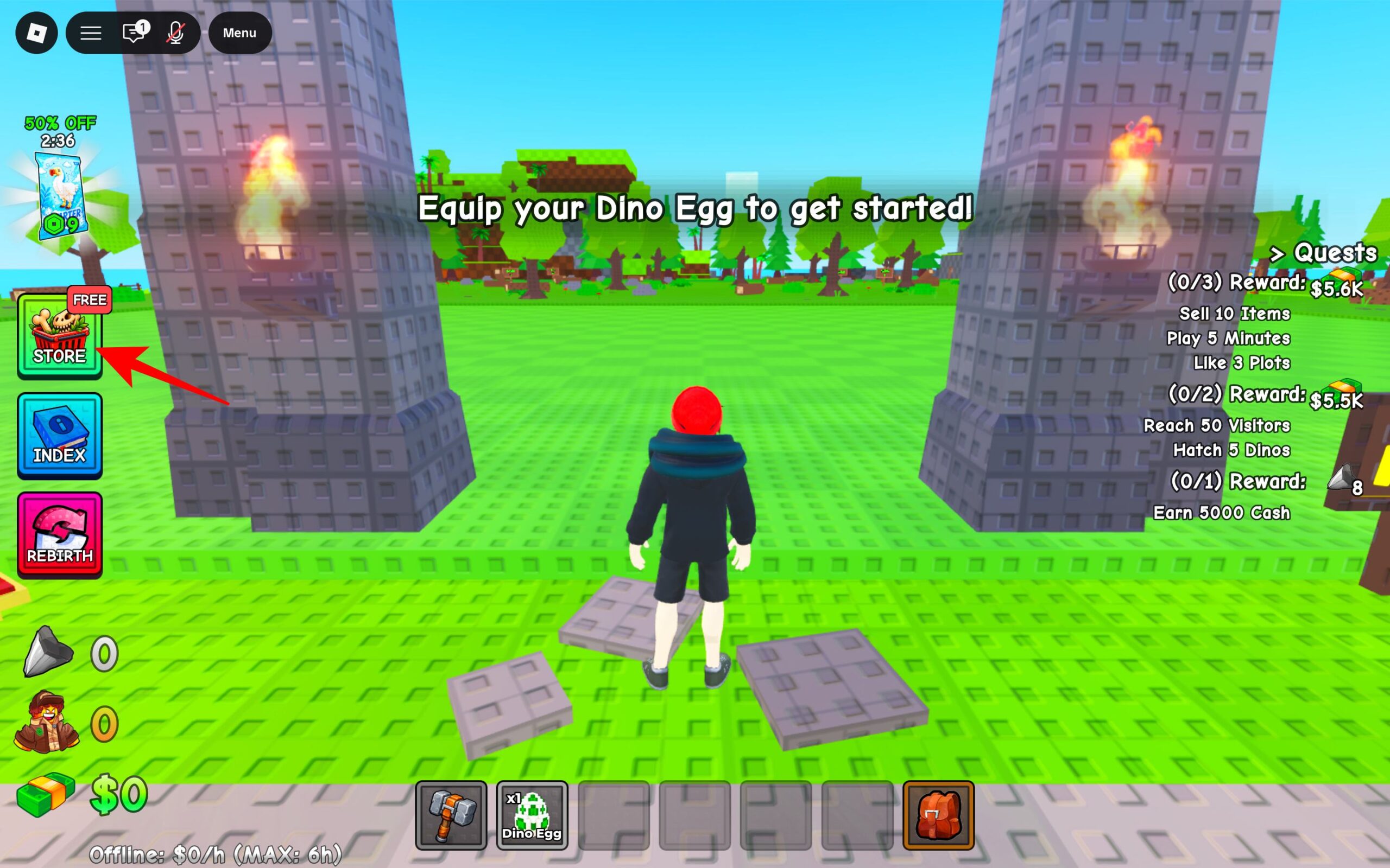 Click the Store button in Roblox My Dino Park