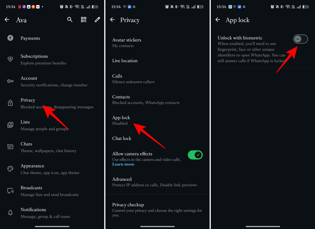 Enable WhatsApp app lock on Android