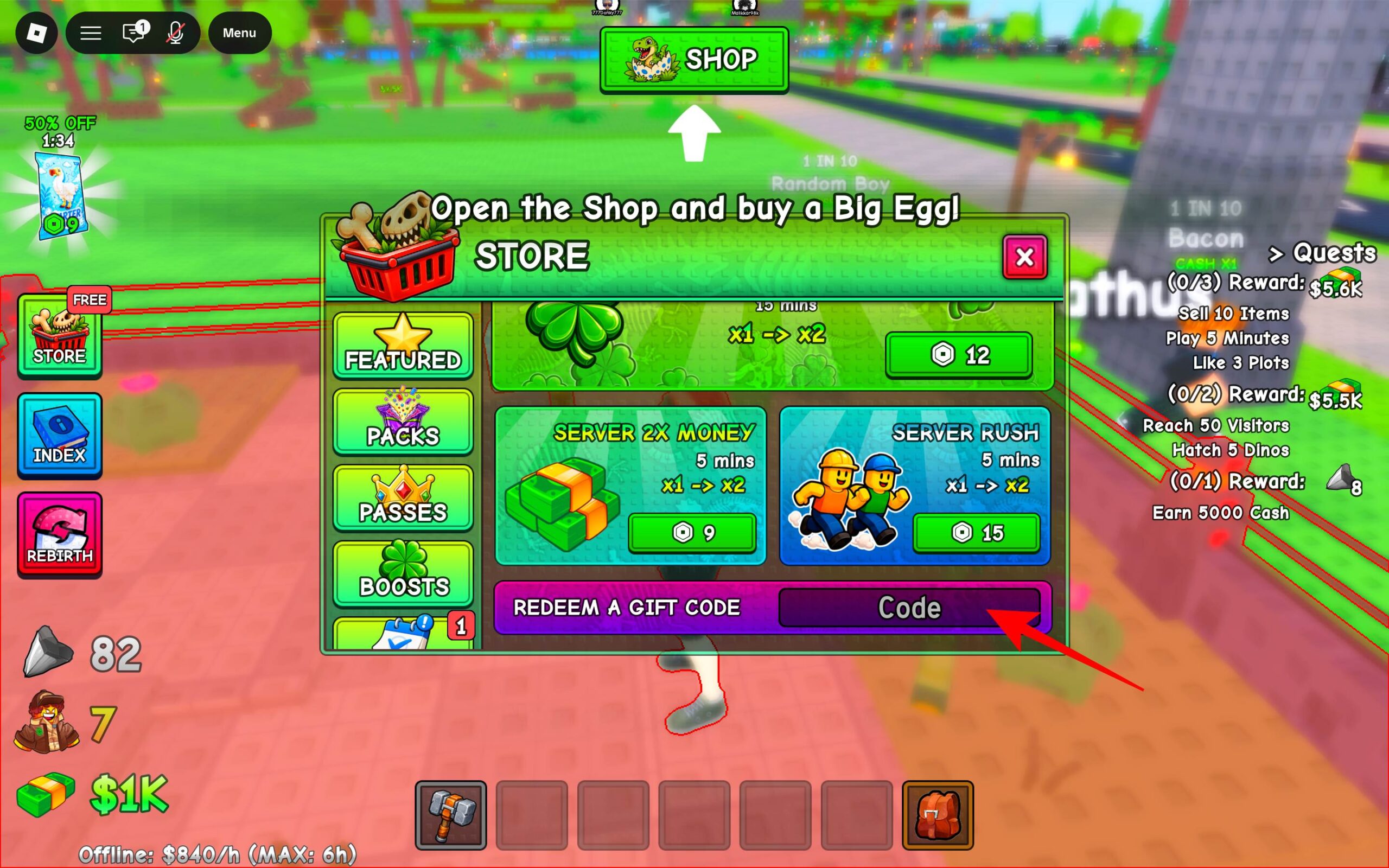 Enter a working code and claim the reward