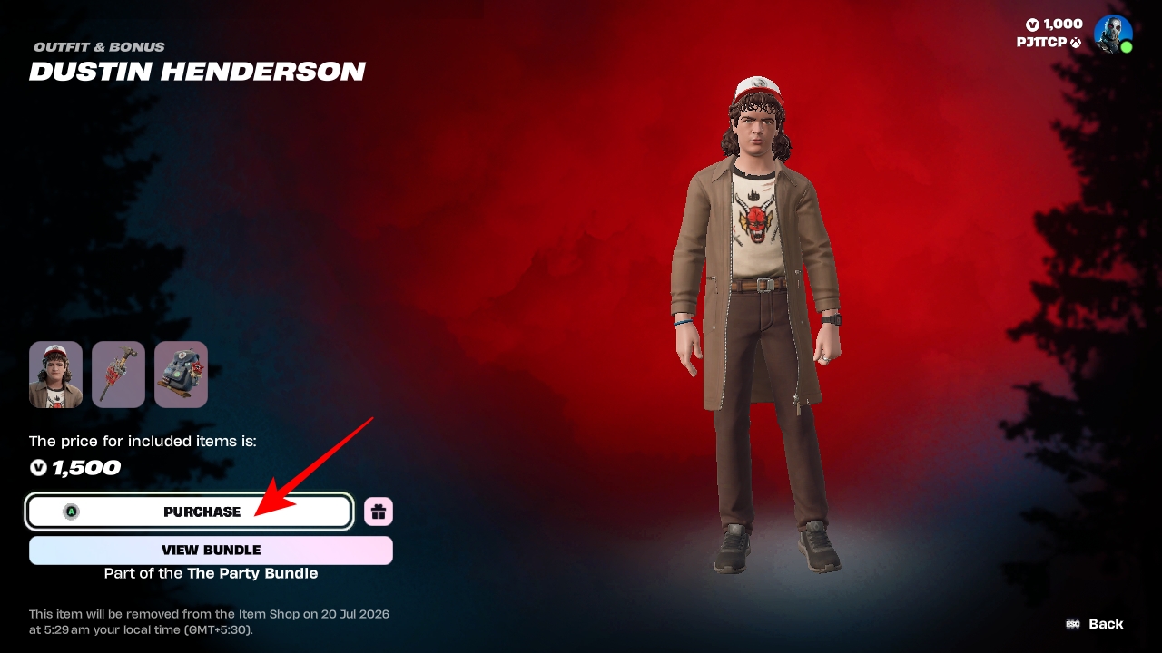 Holding the Purchase button in Fortnite