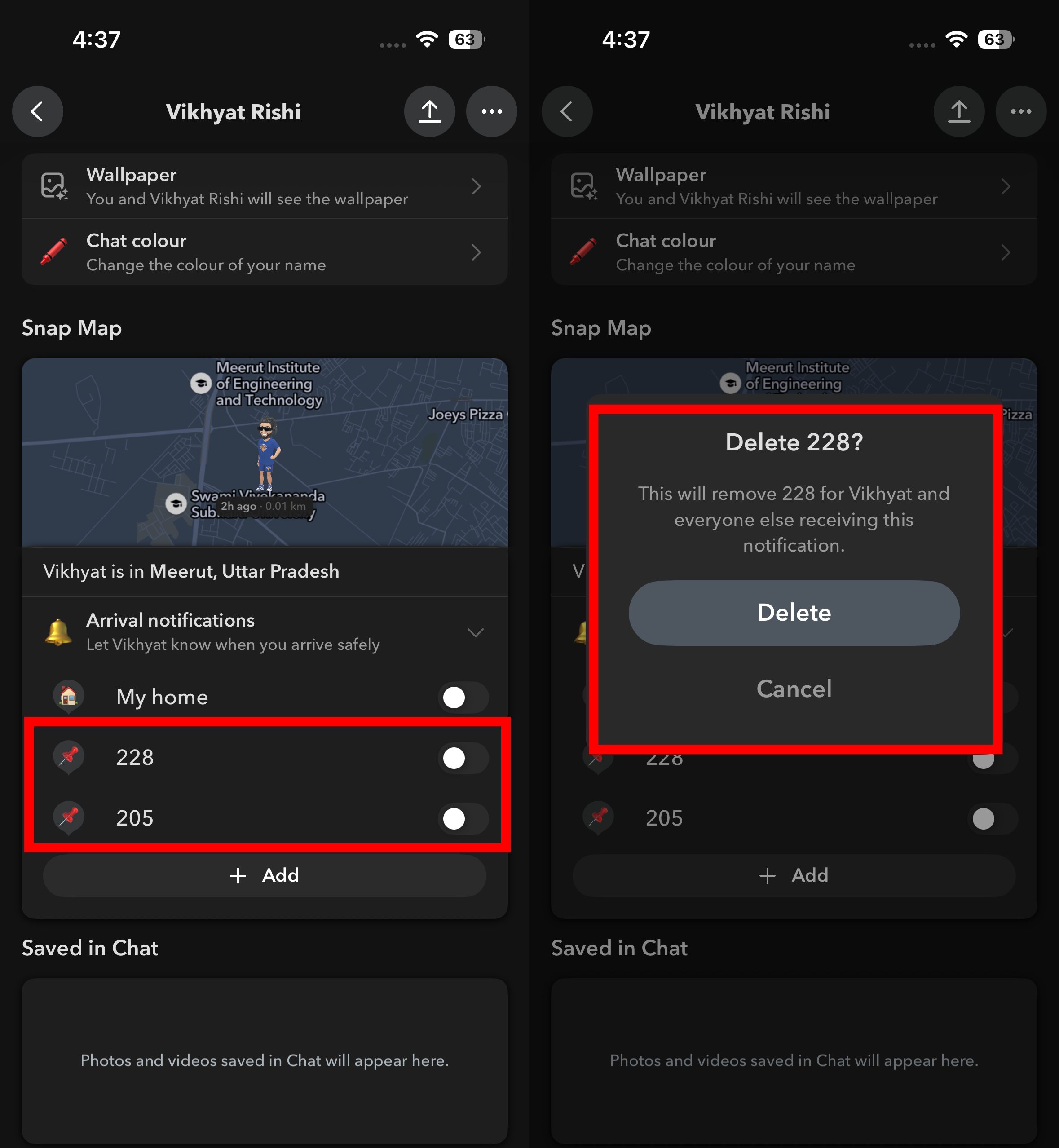 How to remove a saved place in Snapchat’s Arrival Notifications