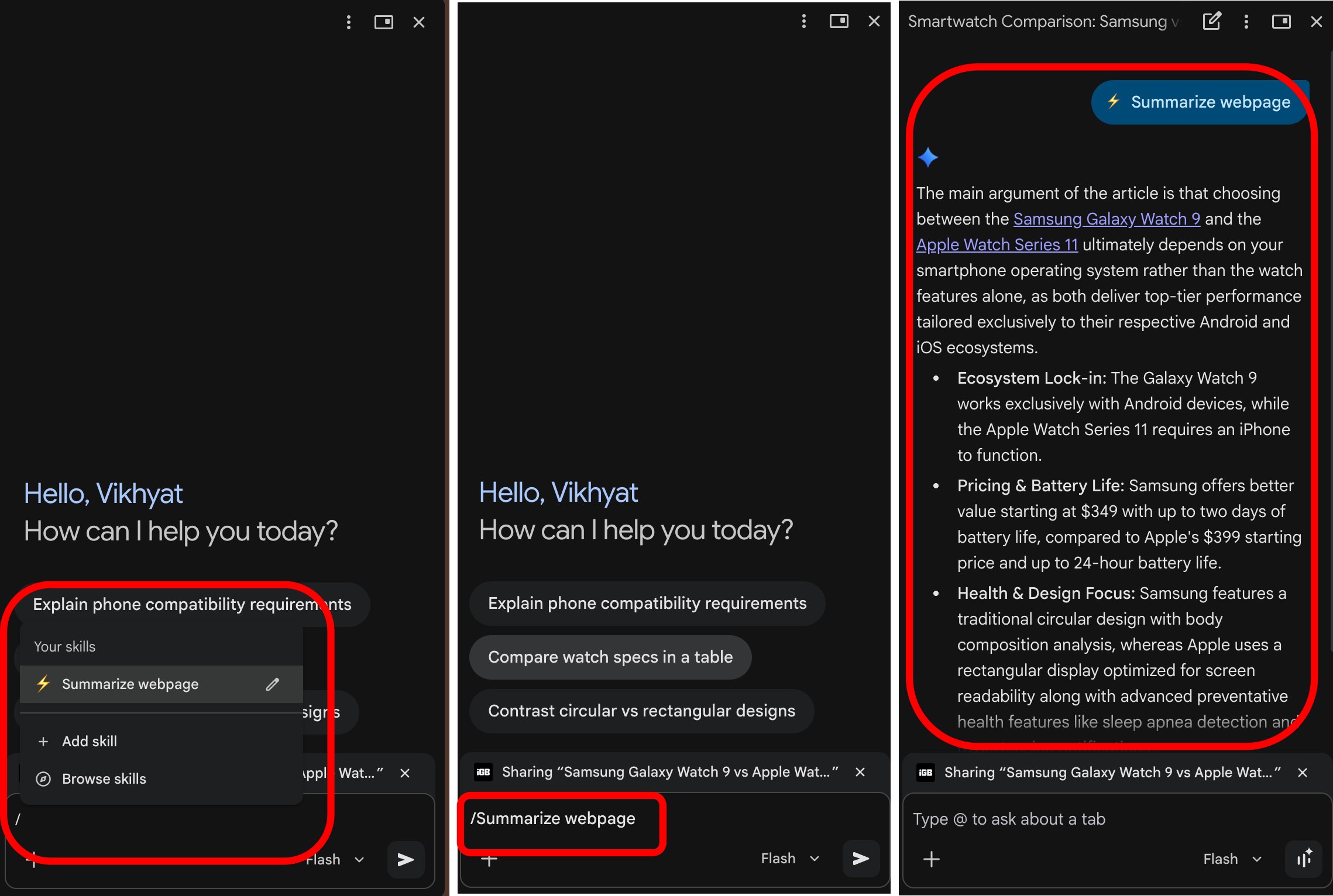 How to use saved Chrome Skills