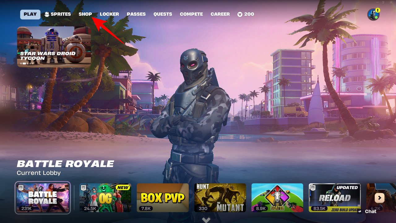 Launch Fortnite and select the cart icon