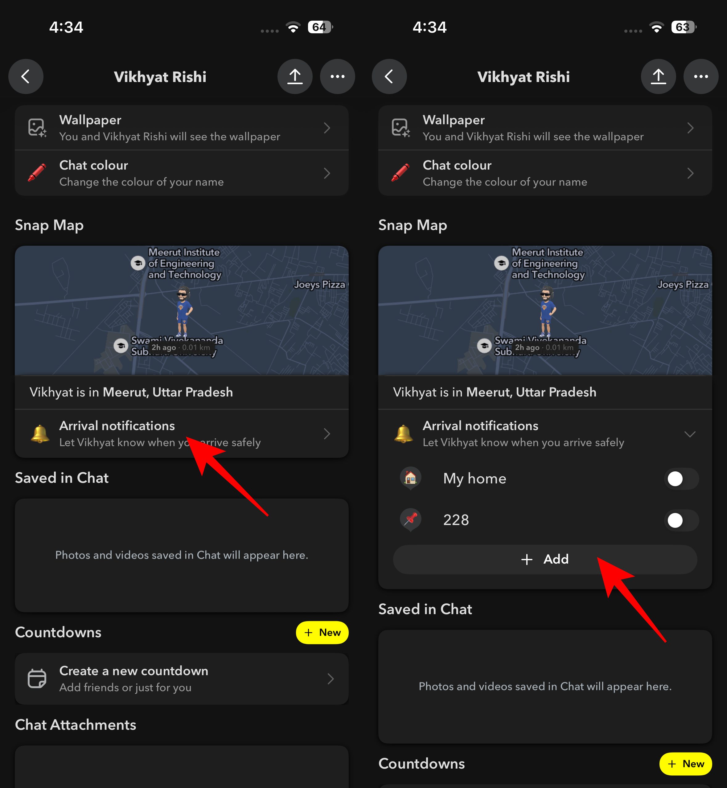 Open friend profile and select Arrival Notifications